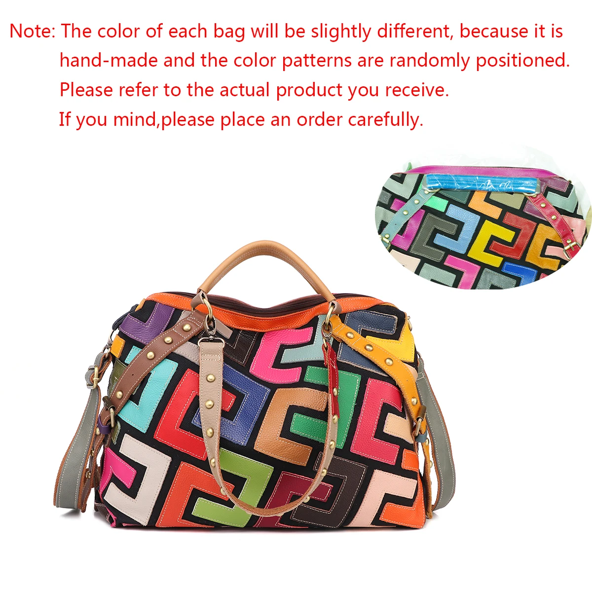 Leather geometric pattern multi-color color patchwork bag riveted handbag shoulder crossbody bag for women