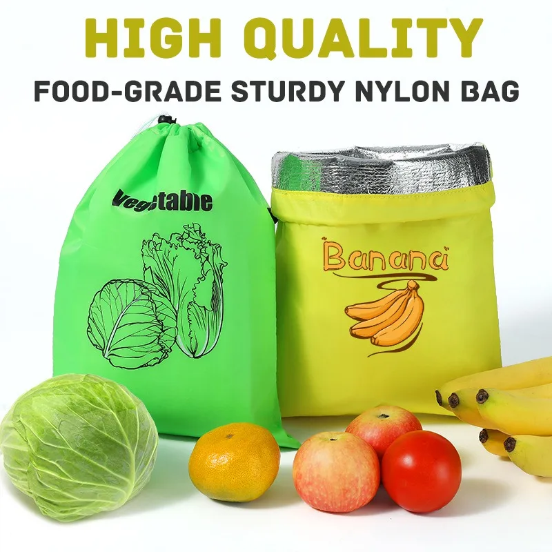 1pc Fruit Vegetables Storage Bag Drawstring Bag for Refrigerator Freshness Travel Storage Insulated Aluminum Film Bag