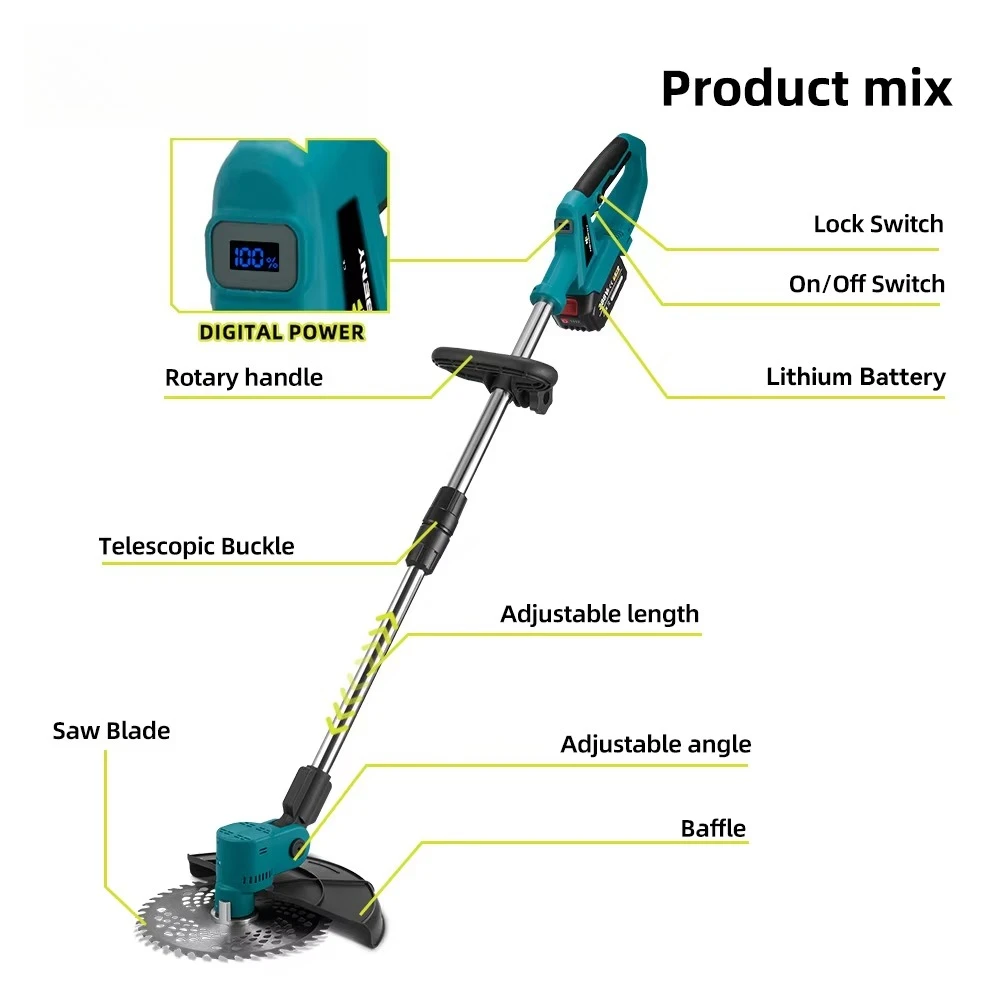 4000W Electric Lawn Mower for Grass Cutting 20000mah Li-ion Battery Cordless Mover Garden Tool for Makita 18v Battery view 4