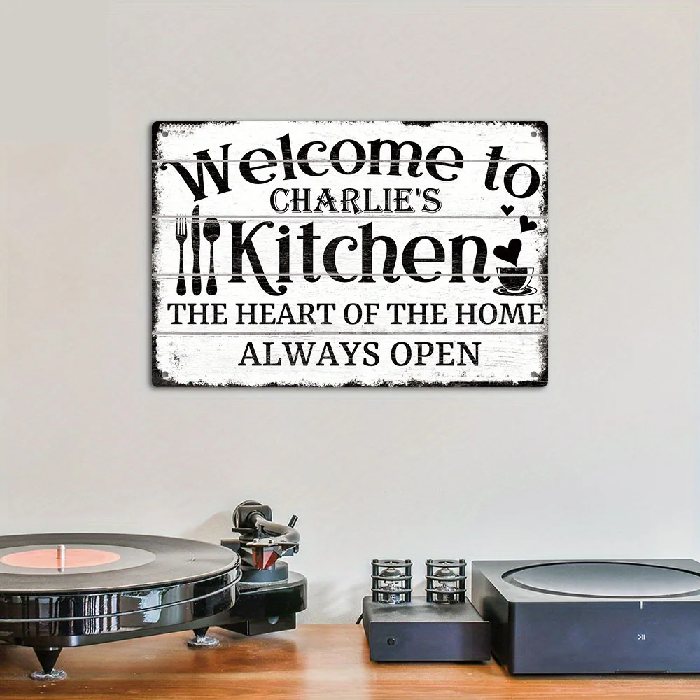 [Customized] Custom Metal Sign, Welcome to Charlie'S Kitchen The Heart of The for Home Always Open, Personalized Wall Art Decor