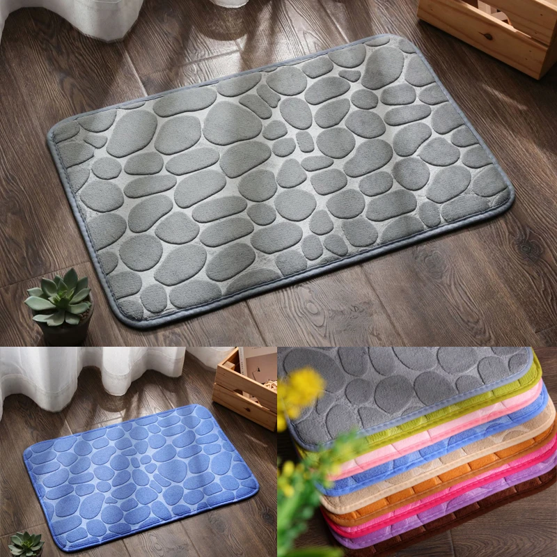 Non Slip Mat Bathroom 3D Cobblestone Embossed Bath Mats Absorbent Doormat Carpet Solid Color Door Floor Mats For Bath