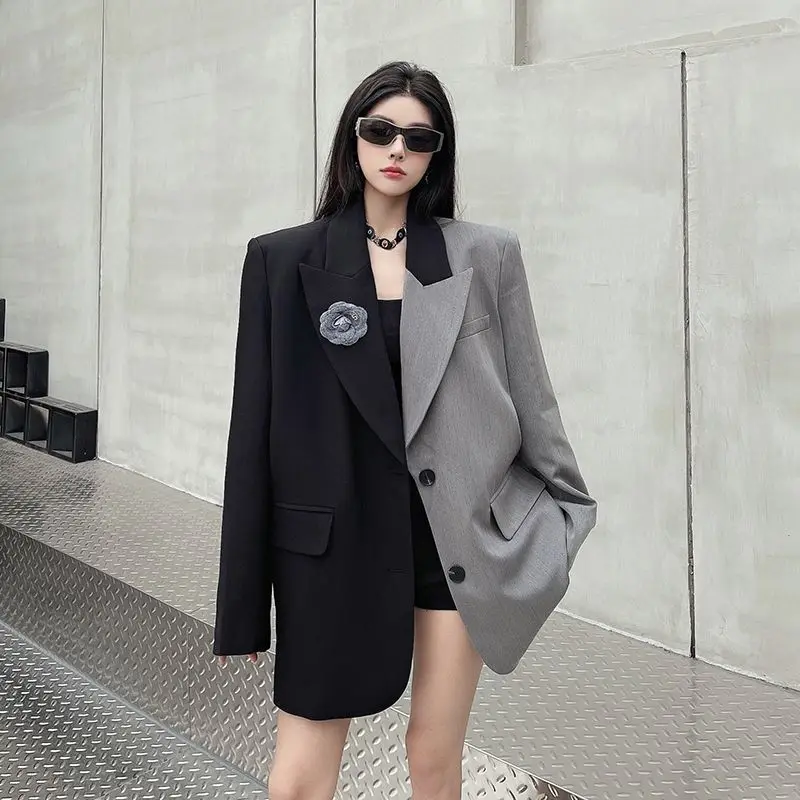 

2026 Ropa Mujer Contrast Color Jackets Women Clothing Fashion Tailored Coat Temperament Tops Streetwear Casual Irregular Outwear