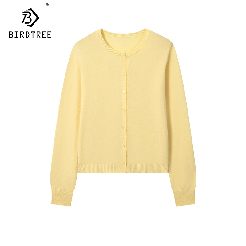 BirdTree, swetry damskie ze 100% wełny merino, z okrągłym dekoltem, eleganckie swetry w jednolitym kolorze, kurtki jesienno-zimowe 2025, czerwone, czarne C49209QM