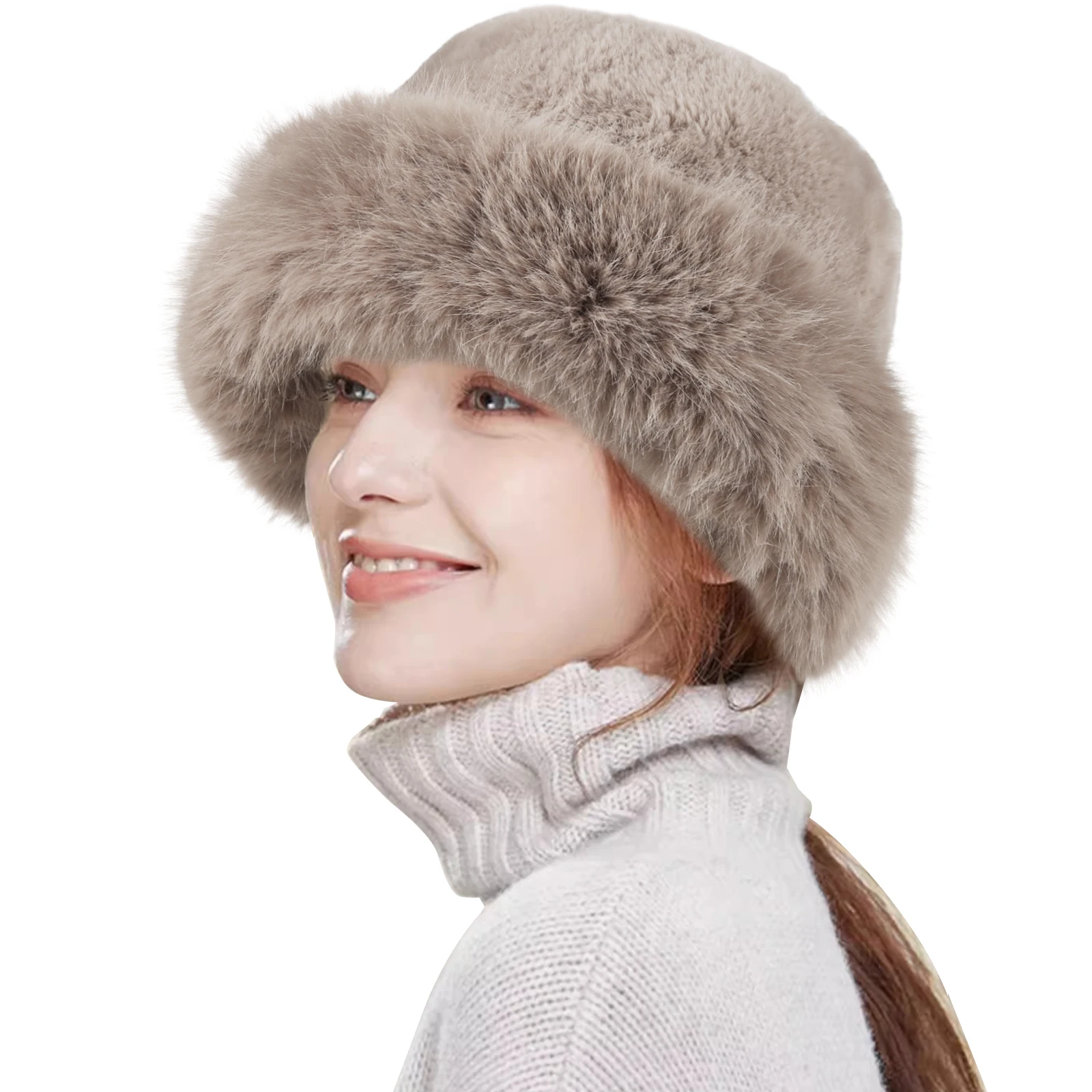 Dames Winter Emmer Hoeden Warm Houden Nepbont Pluizige Emmer Hoed voor Vrouwen Luxe Pluche Dikker Sneeuw Bont Emmer Panama Cap