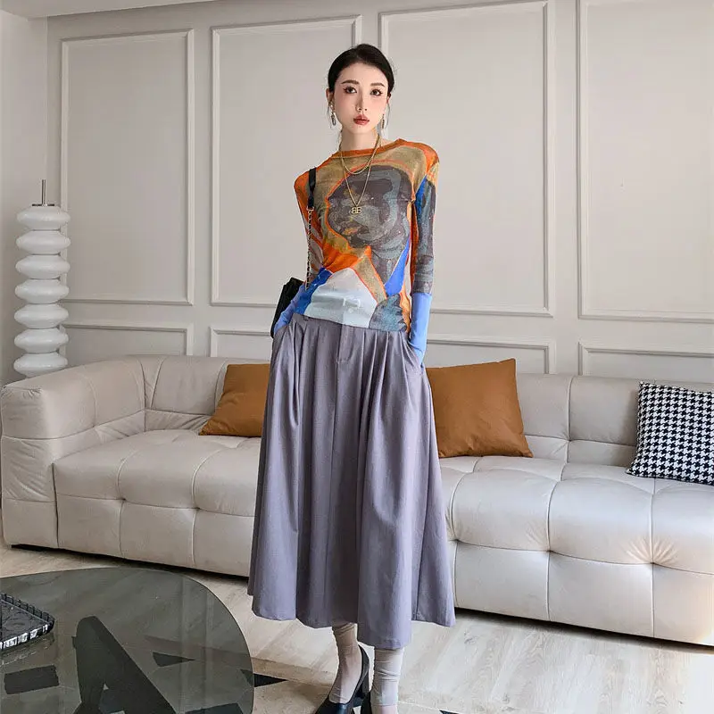 T-shirts Women Print Design Fashion Slim Simple All-match Sexy American Style Vintage Thin Summer Sun-proof Elegant Tender Daily