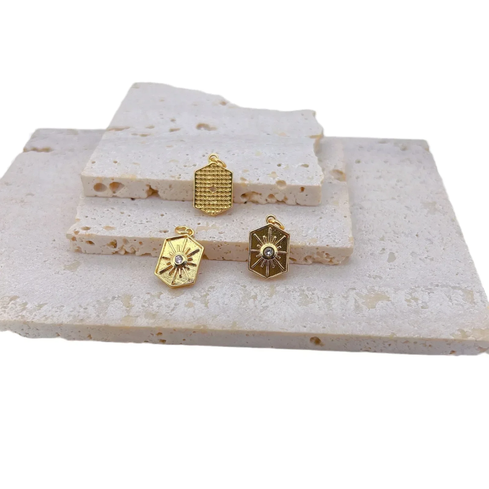 Diy Jewelry Making Supplies Micro Inlay Zircon Pendant Heart Square Round Bee Butterfly Eyes Copper Plated Gold Accessories 2Pcs