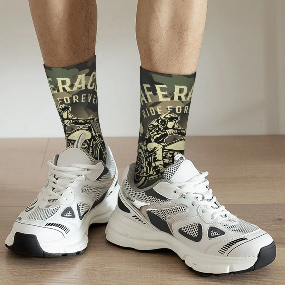 Calzini a compressione da uomo Vintage da moto Unisex Cafe Racer Street Style senza cuciture stampato novità Crew Sock