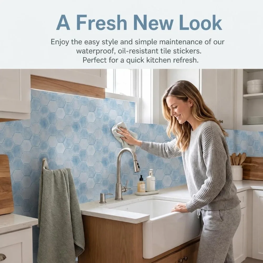 2PCS Soft Light Tone Hexagon Tile Sticker PVC Matte Surface Self Adhesive Tile Cover Water Proof Anti Slip Floor Decal