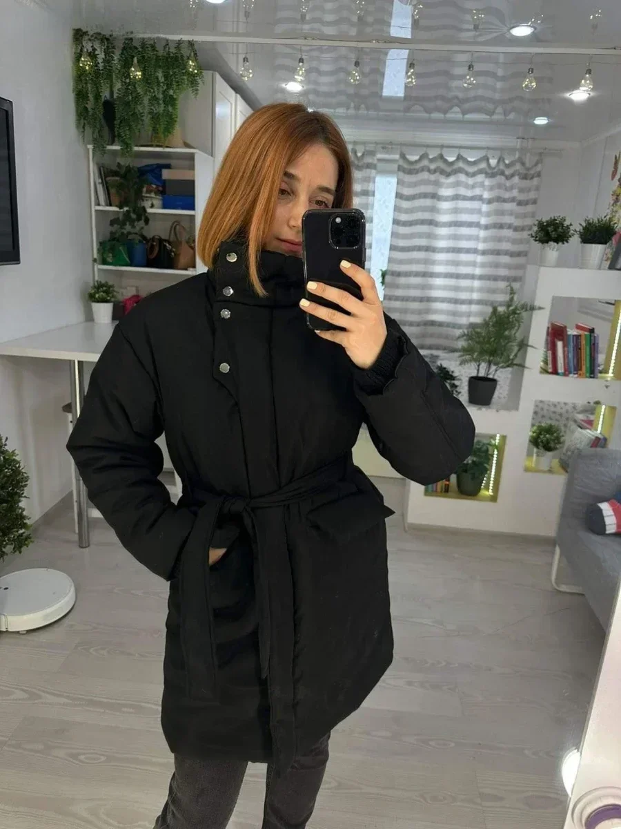 Wolfeel Quilted Jacket Women Winter Clothing Parkas Coat Vintage Belted Outwear Office Ladies Warm Cotton Puffer Jackets 2024