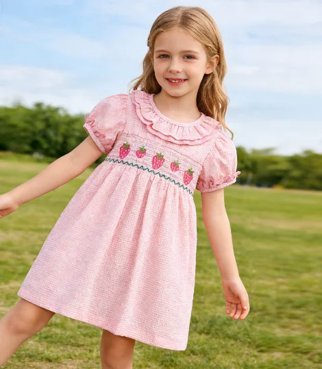 Summer New Girl's Dress Cotton Strawberry Baby Girl Hug Skirt Stylish Checkered Fashion Kids Pink Skirt