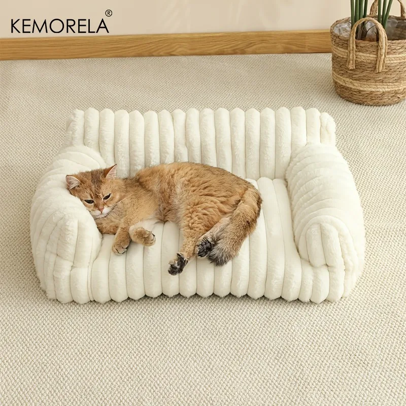 KEMORELA 1PC Striped Cat Sofa Bed Soft Polyester Pet Bed Breathable for All Seasons Suitable for Small to Medium Catsor Sleeping