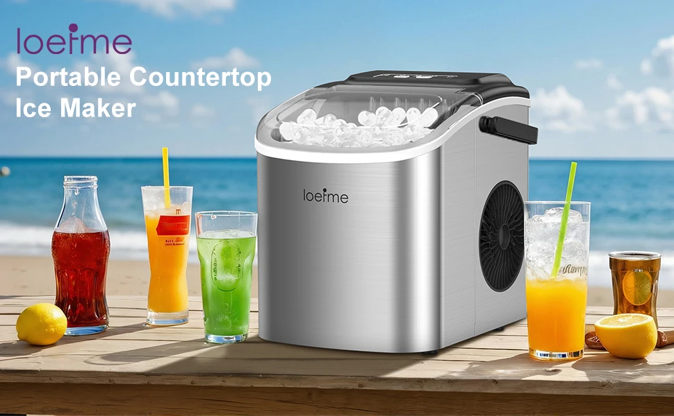 LOEFME Tragbare Mini-Vollautomatik-Eismaschine in Kugelform, 12 kg/24 Stunden, 6 Minuten/9 Stück Eiswürfel mit Schaufel, professionelle Eismaschine – Detail 1