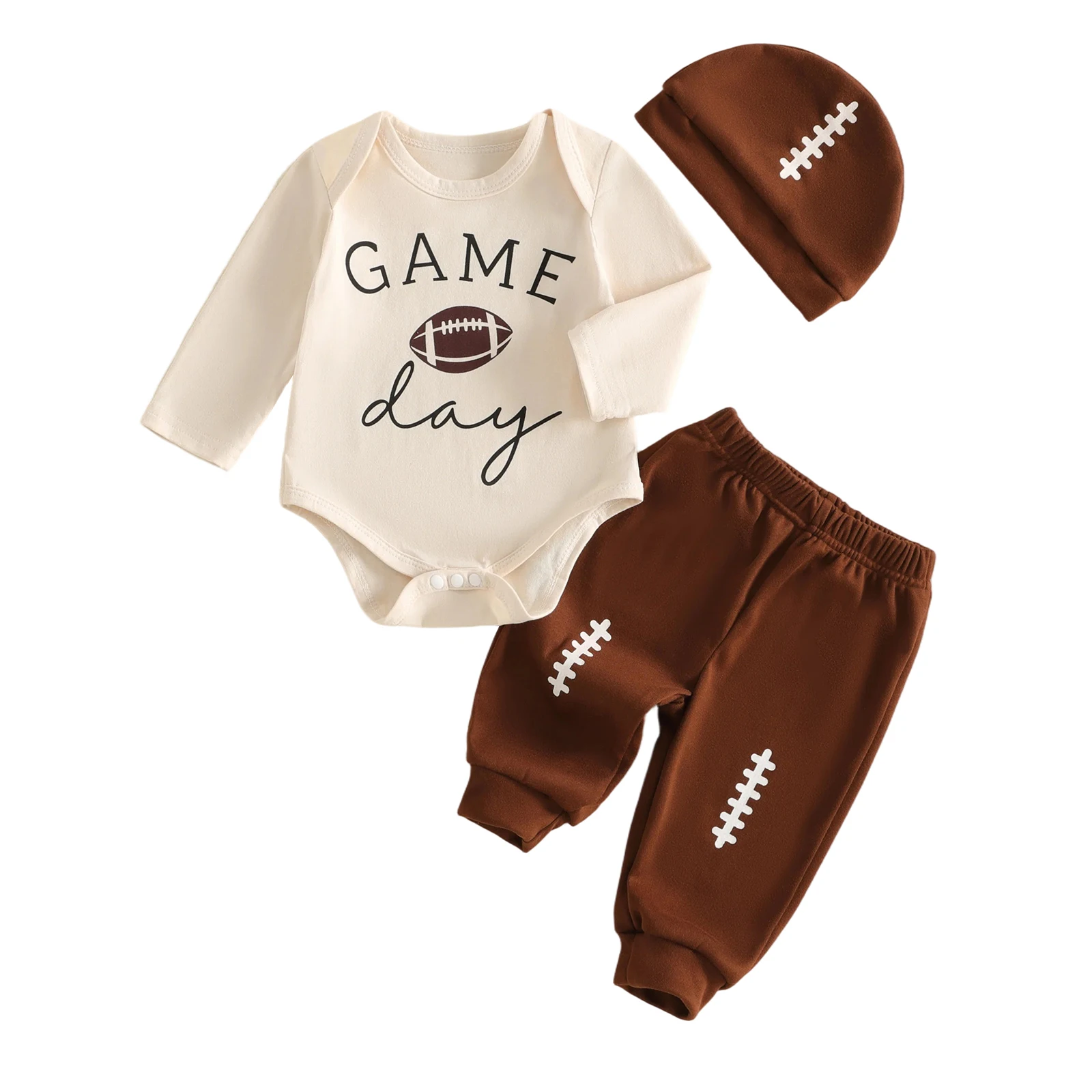 Baby Boy Football Outfits Letter Rugby Print Long Sleeve Romper Pants and Hat 3 Piece Fall Set