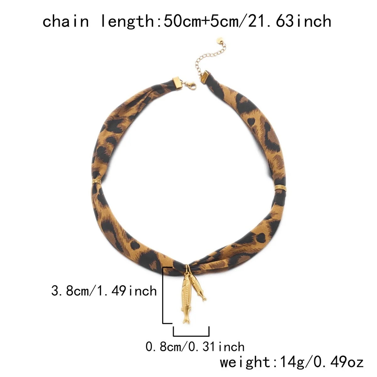 Leopardenmuster-Schalband-Halskette mit Acrylperlen und Edelstahl-Fischanhänger für Damen, Maillard Unregelmäßiger Perlen-Choker-Schmuck – Detail 31