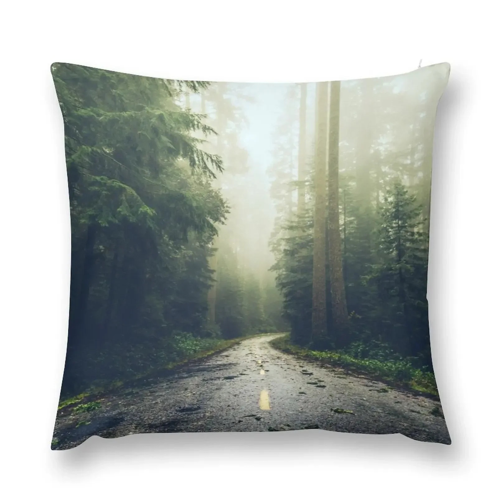 Green Forest Fog Road Wanderlust - California Redwoods Road Trip Throw Pillow Custom Cushion Photo Cusions Cover pillow