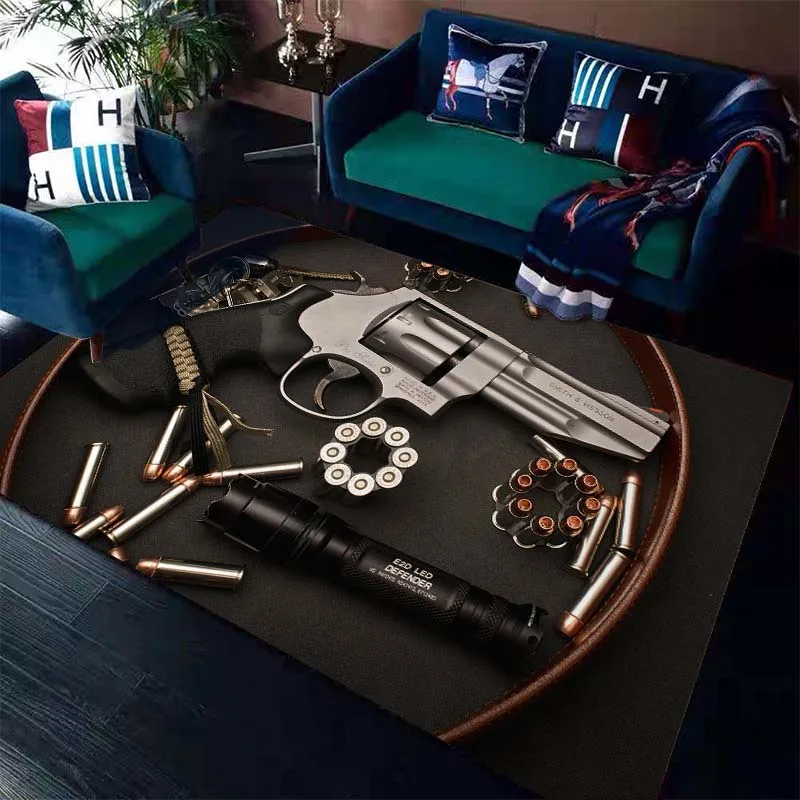 15 Sizes Gun Pistol Pattern Rug Carpets for Bedroom Living Room Sofa Mat Creative Door Mat Dressing Room Rugs Home Decor Gift