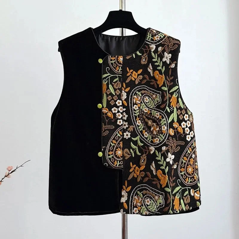 

Women's Jackets Women's Vest Fashion Chinese Style National Wind Vest High-end Velvet Stitching Vest Autumn Embroidery Vest Coat