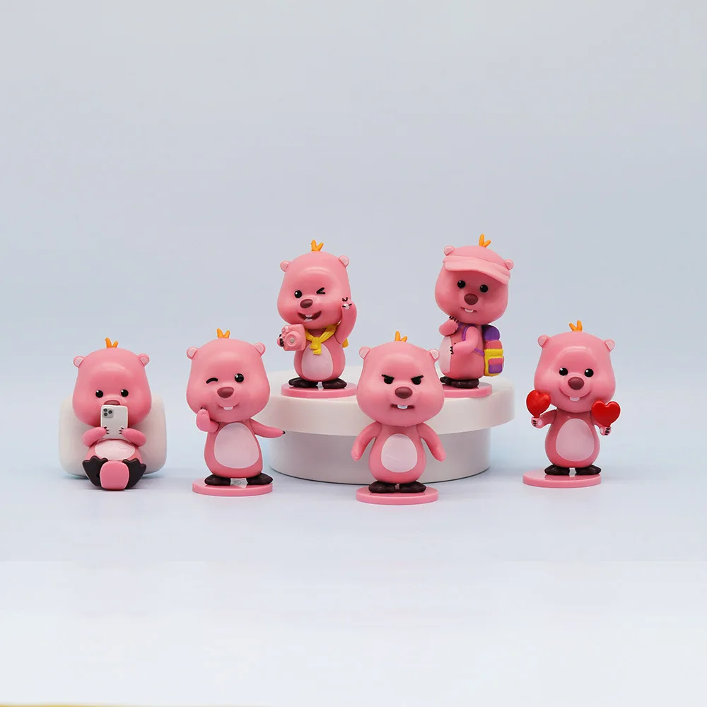 Figuras de acción de Loopy Mini GK para niños, juguetes coleccionables de 6 piezas, consola central de coche, adornos de animales bonitos, Decoración de cumpleaños