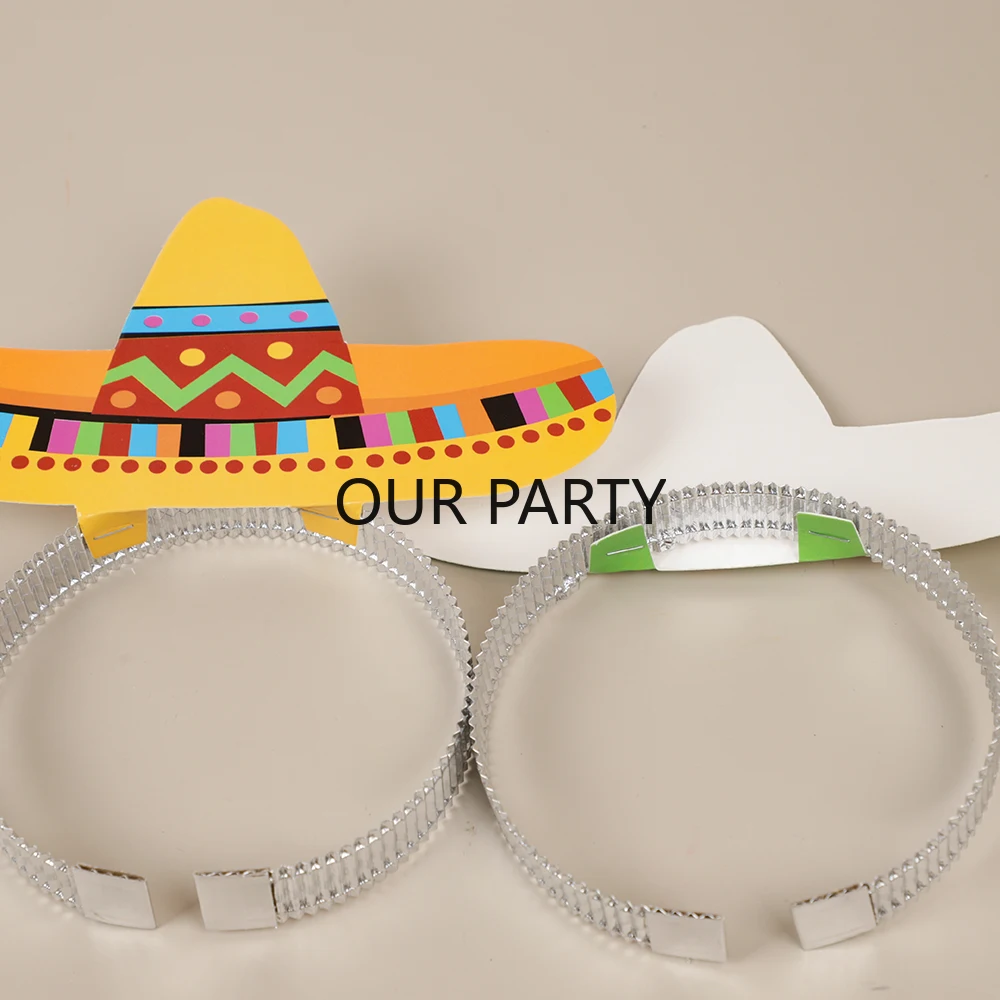 6Pcs Mexican Fiesta Paper Headband Hat Cinco De Mayo Theme Photo Props for Birthday Day of The Dead Halloween Party Decorartion