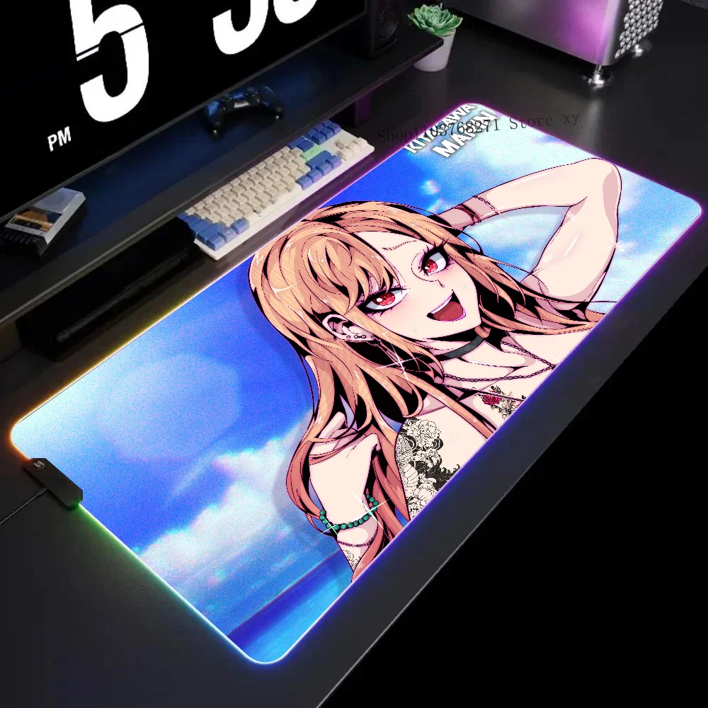 Kitagawa Marin Mousepad XXL RGB Gaming Mouse Pads HD Black Gamer Accessories Large LED