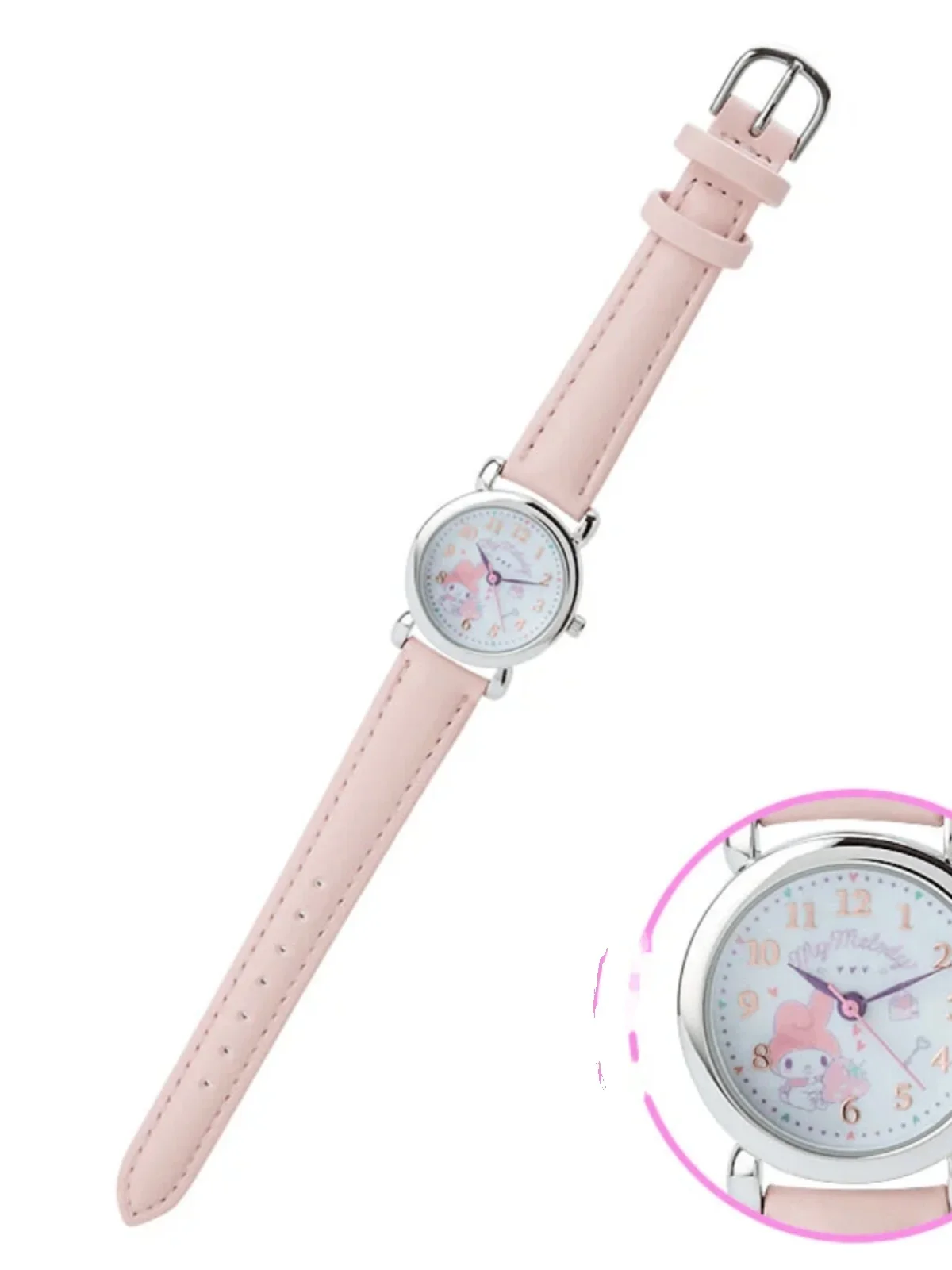 Japan Limited Edition Original Sanrio Melody Kuromi Kids Fashion Watch Leather Straps Anime Figures Model Toys for Children