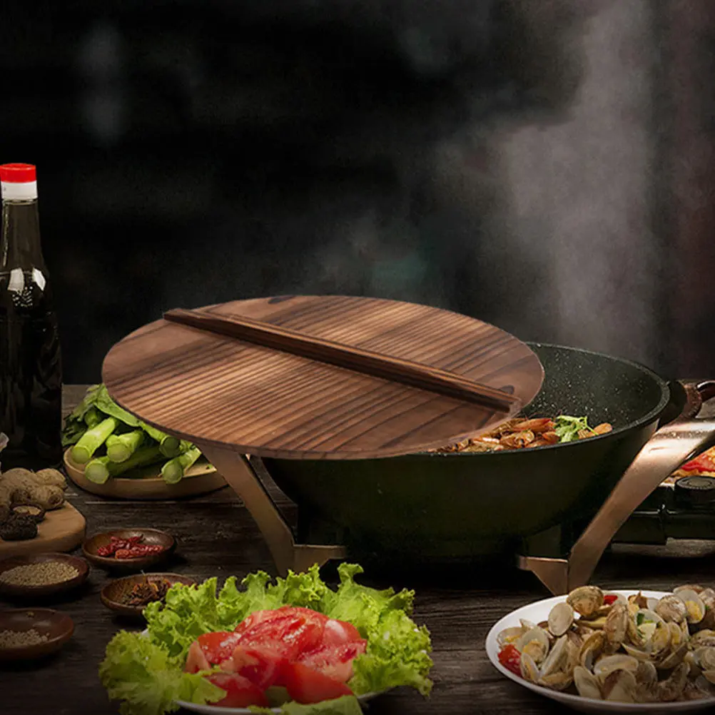 

1pc Anti-spill Wooden Pot Cover Carbonized Pan Lid for Kitchenware Protective Cookware Accessories Tenon Design Safe