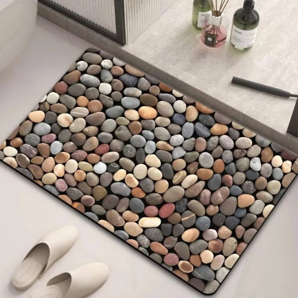VIKAMA 3D Pebble Diatom Mud Bath Mat, Super Absorbent Quick Dry Non-Slip Mat, Anti-Slip Shower Floor Rug for Bathroom