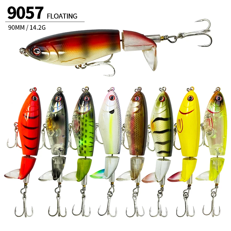 

14g 90mm Rotating Tail Fishing Lure Flexible Whopper Plopper Artificial Bait Topwater Prop Lure Bass & Redfish Fishing Supplies
