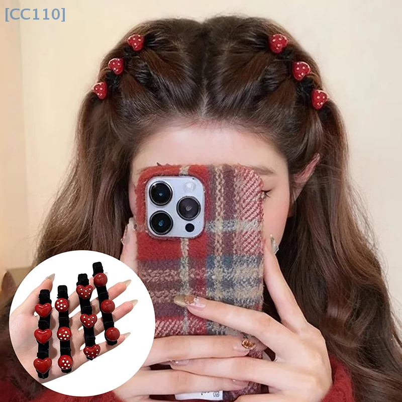 2PCS Chinese New Year Women's Broken Hair Finishing Bangs Clip Ankara Red Love Braided Hairpin Holiday Gift Hair Accessoires