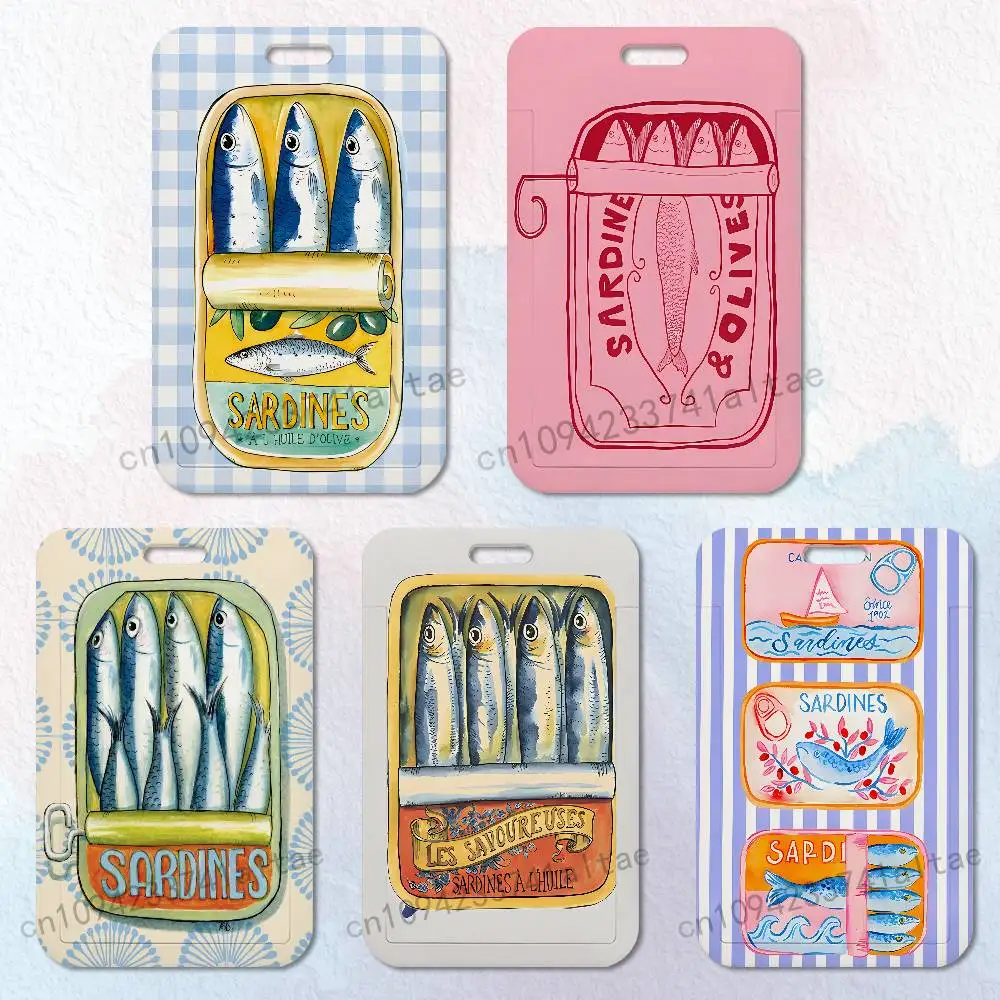 

Canned logo Food Sardines Badge Holder Pass Bus Work Card Cover Chest Pocket Students Gift ID Card Holder