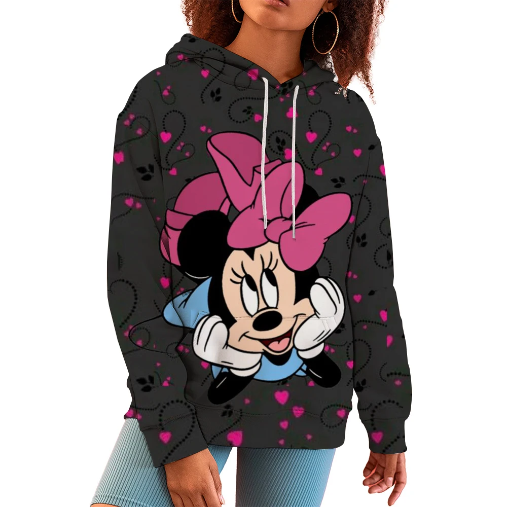 Cartoon Disney Minnie Mickey Mouse Print Kawaii Graphic Unisex Hoodies Women Cute Anime Streetwear Winter Sweatshirt 90s Hoody