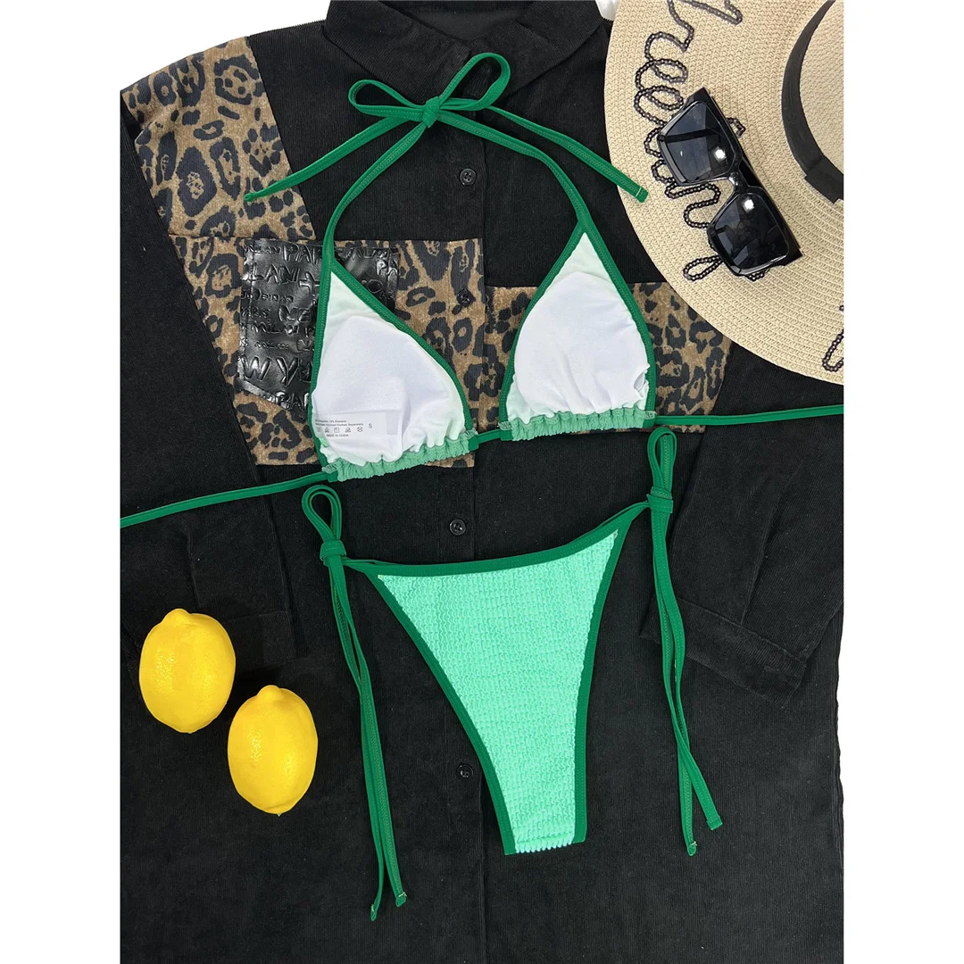 Neuer, geraffter, gefalteter Bikini, zweiteiliger Badeanzug für Damen, gepolsterter Badeanzug, Badebekleidung, Modell V3826. – Detail 11