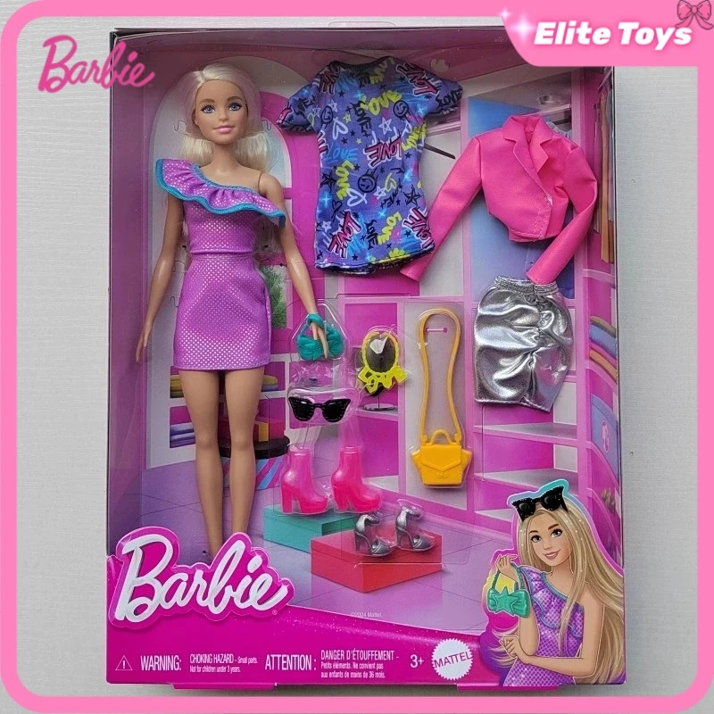 

Barbie Doll Glamorous Sparkling Barbie Fashion Wardrobe Gift Set Stylish Outfits Jewelry Accessories Girls Dress Up Toys Gift