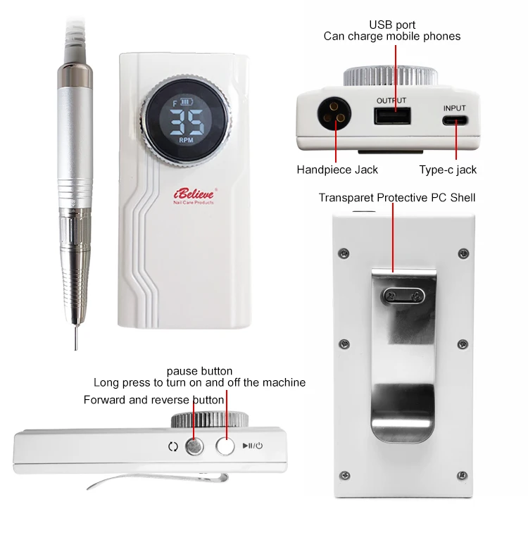 IBelieve Rechargeable Cordless Electric Nail Drill Machine New Brushless Motor Technology Direct Factory Supply