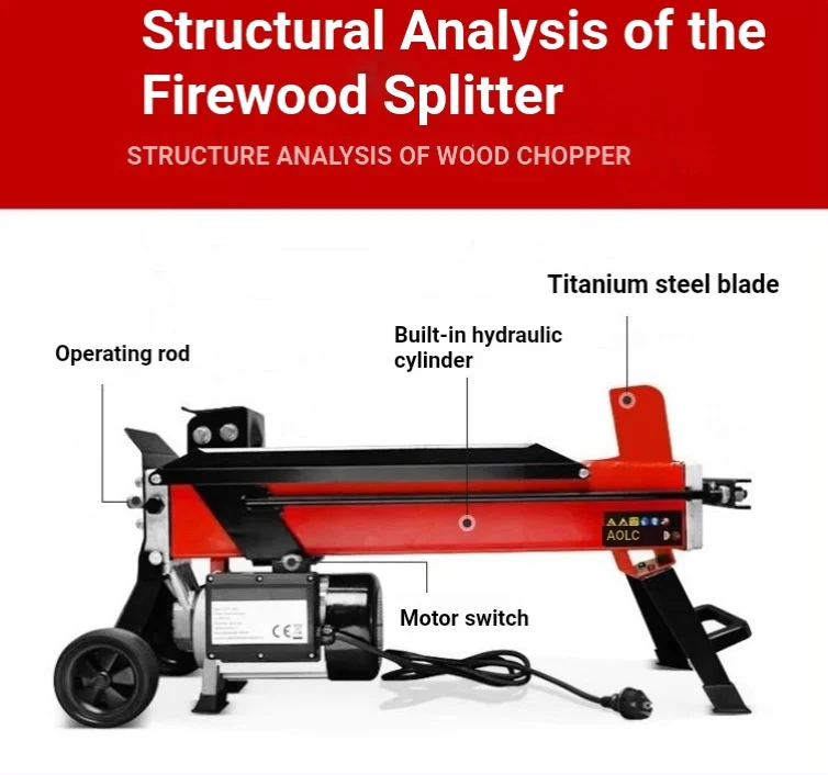 Household Electric Hydraulic Firewood Splitter 220V + 8 Tons + One-Word Cutter Head 520