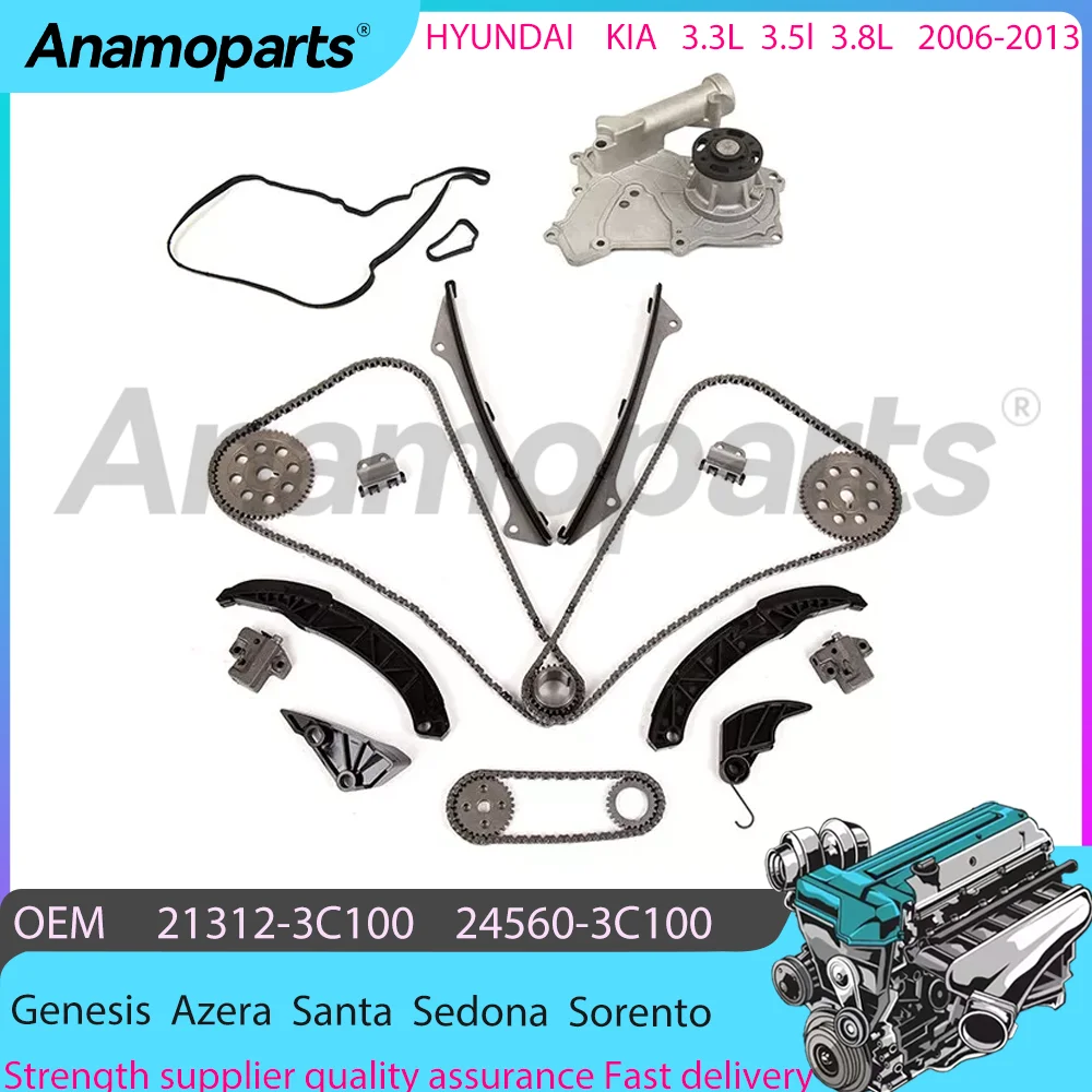 Kit de bomba de agua y cadena de distribución para Hyundai Azera Genesis Kia Sedona Sorento 3.3 3.5 3.8 L T V6 G6DC G6DB DOHC 24420-3C100 (2006-2013)