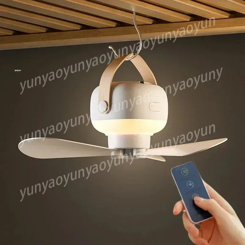 Portable Ceiling Fans 7200mAh Outdoor Camping Fan Tent Canopy Ceiling Fan Rechargeable Electric Fan Remote Control LED Lighting
