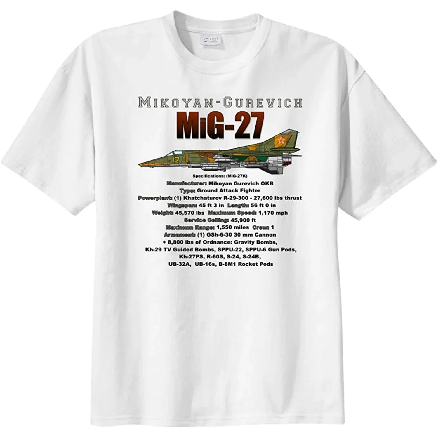 Soviet Russian MiG-27 Flogger Ground-attack Aircraft T-Shirt 100% Cotton O-Neck Short Sleeve Summer Casual Mens T-shirt