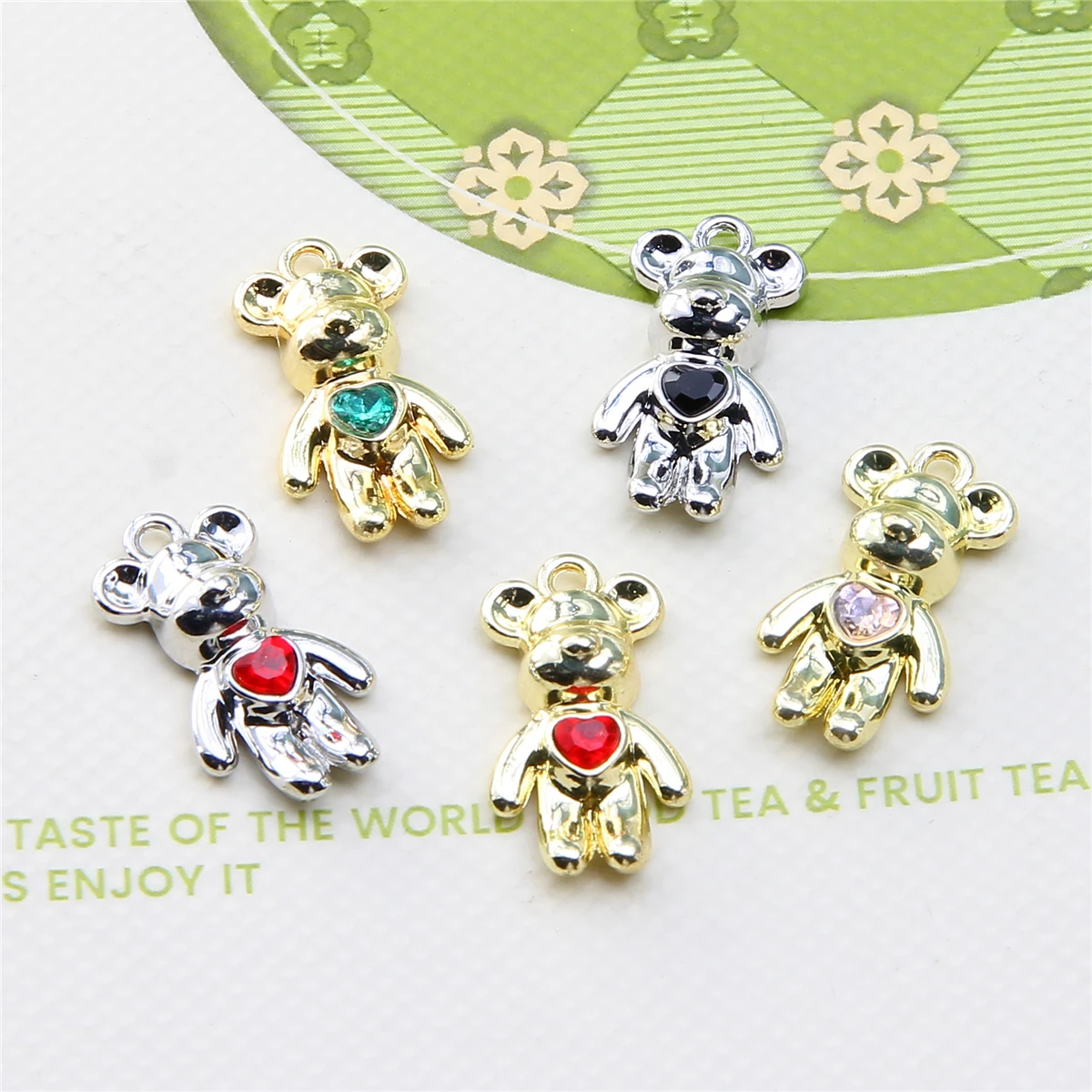 Nanxi Jewelry Store Simple alloy dripping oil color rhinestone inlaid bear pendant diy bracelet necklace jewelry accessories