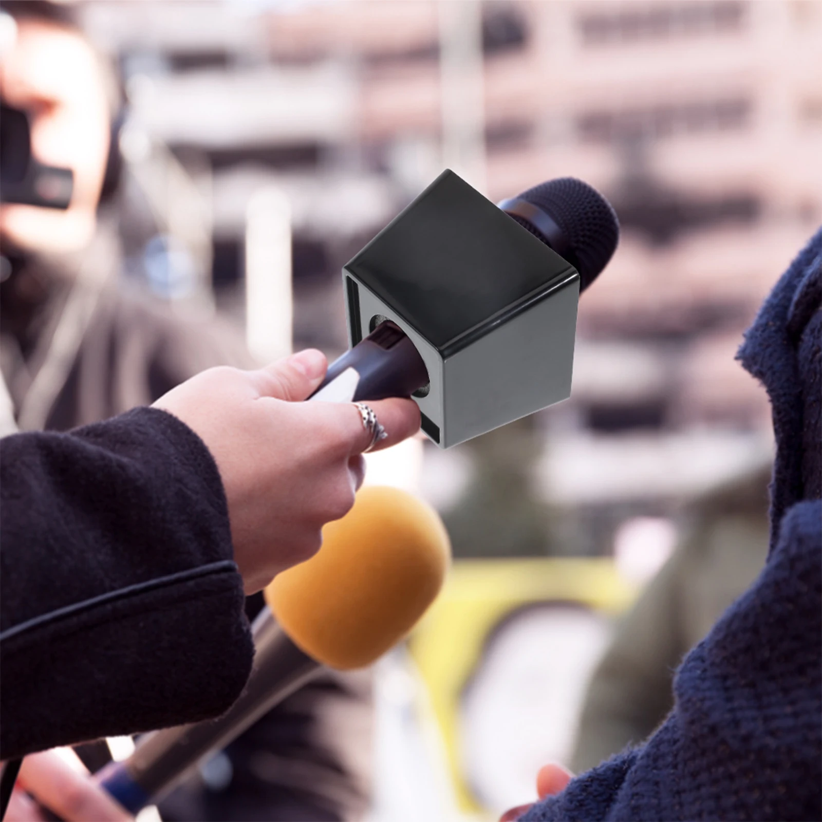 

Portable Microphone Logo Station Small Trapezoid Flag Holder Cube ABS Plastic Durable Mic Logo Broadcasting Video Studio