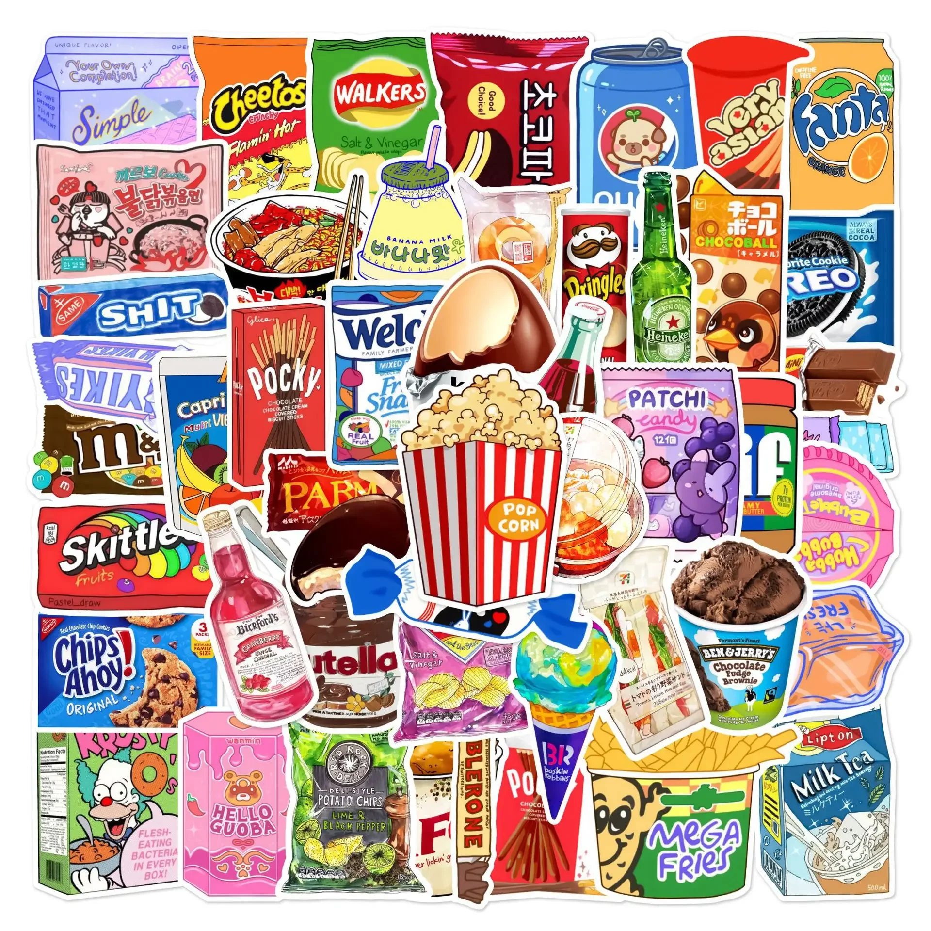 10/30/50Pcs Cartoon Snack Bag Waterproof Graffiti Sticker Aesthetic Decorative Luggage Laptop Cup Phone Scrapbook Kids Stickers