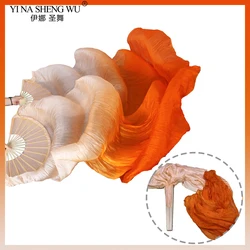 Belly Dance Silk Veil Long Fan Hand Dye Women Church Praise Bellydance Competition Props Light Welight Flowy Costume Orange Fans