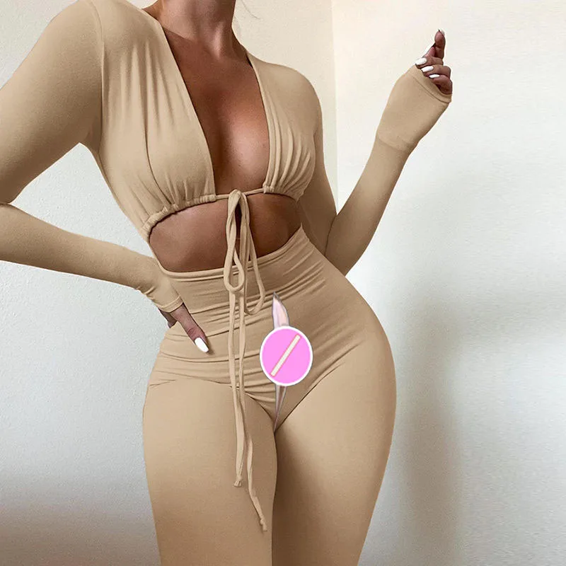 Strakke Sexy Jumpsuit Vrouwen Onzichtbare Open Kruis Bodysuit Sex Quick Broek Low Cut Casual Vrouwen Yoga Broek Club Outfits Voor vrouwen