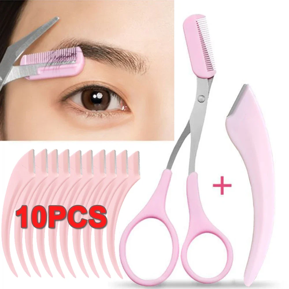 1-10 stücke Meniskus Augenbraue Klinge Set Frauen Augenbraue Schere mit Kamm Edelstahl Make-Up Werkzeuge Mini Klinge Stirn trimmer Schaber