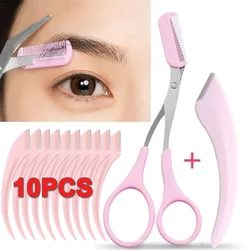 1-10pcs Meniscus Eyebrow Blade Set Women Eyebrow Scissors with Comb Stainless Steel Makeup Tools Mini Blade Brow Trimmer Scraper