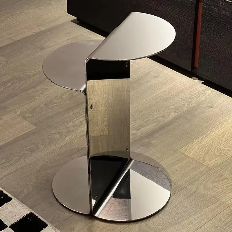 for Light luxury mirror polished stainless steel double-layer curved side table, stable load-bearing, suitable for home