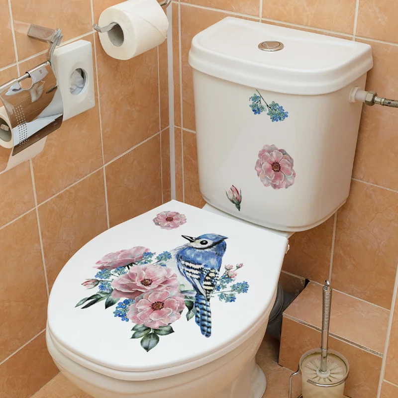 Plants Flowers Birds Wall Stickers Window Glass Toilet Sticker Bathroom Decorat Self-adhesive Removable Waterproof Antifouling