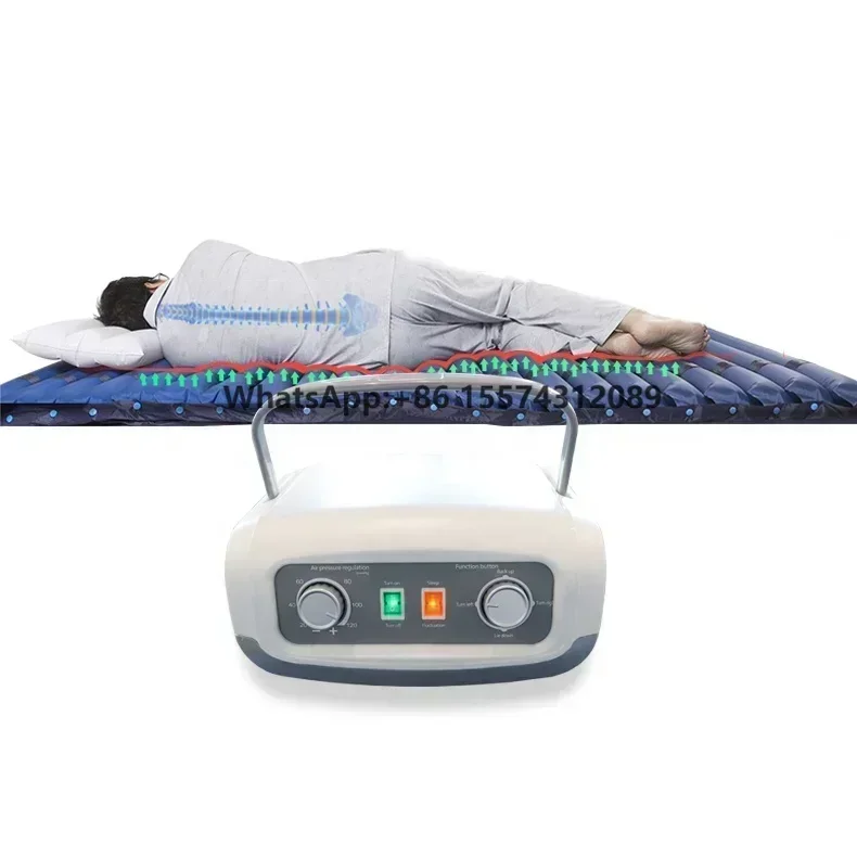 Medical bed anti decubitus air inflatable mattress with control unit with built-in pump for turning over back rest relaxing