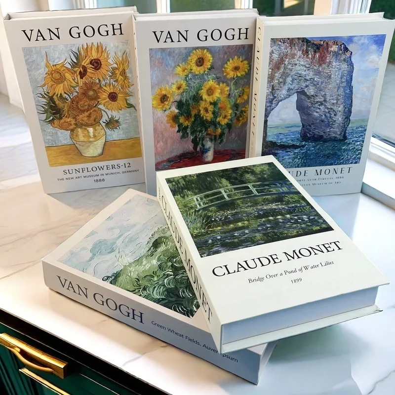 Abstract Van Gogh Monet Luxe Fake Book Storage Box Interior Decoration Decorative Books Home Decor Coffee Table Bedroom Ornament