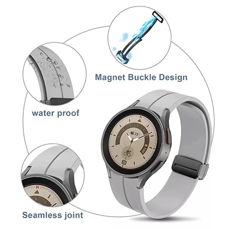 Correa de silicona para Samsung Galaxy Watch 6 Classic, Correa con hebilla magnética Original, 47mm, 43mm, 4/5/6/7, 44mm, 40mm, 45mm